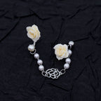 Openwork Rose & Pearl Chain Stainless Steel Earrings - product image 7