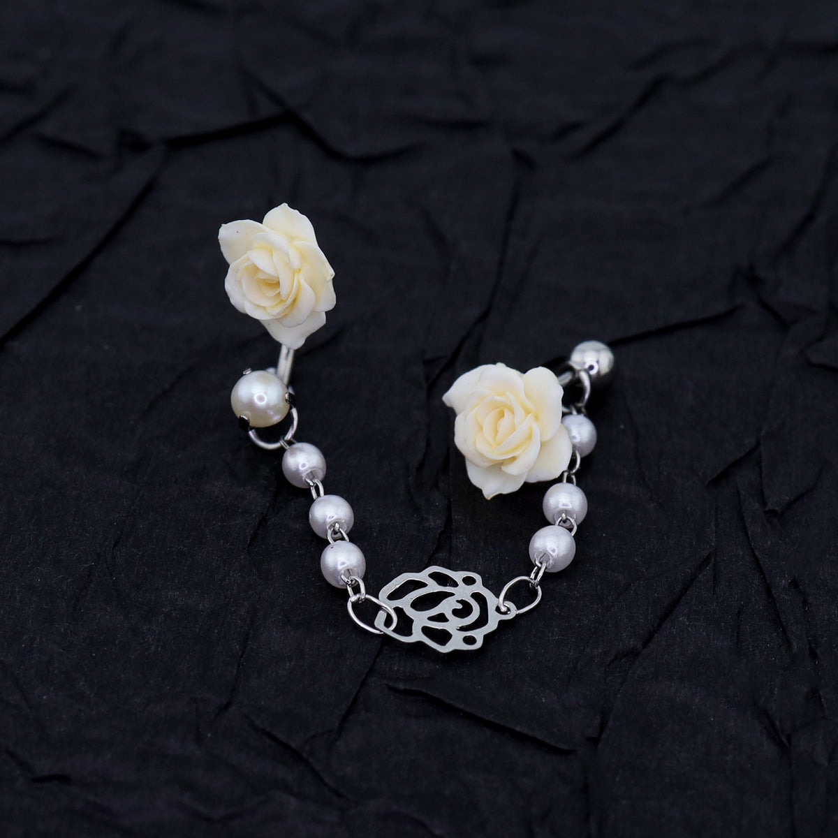 Openwork Rose & Pearl Chain Stainless Steel Earrings - product image 7