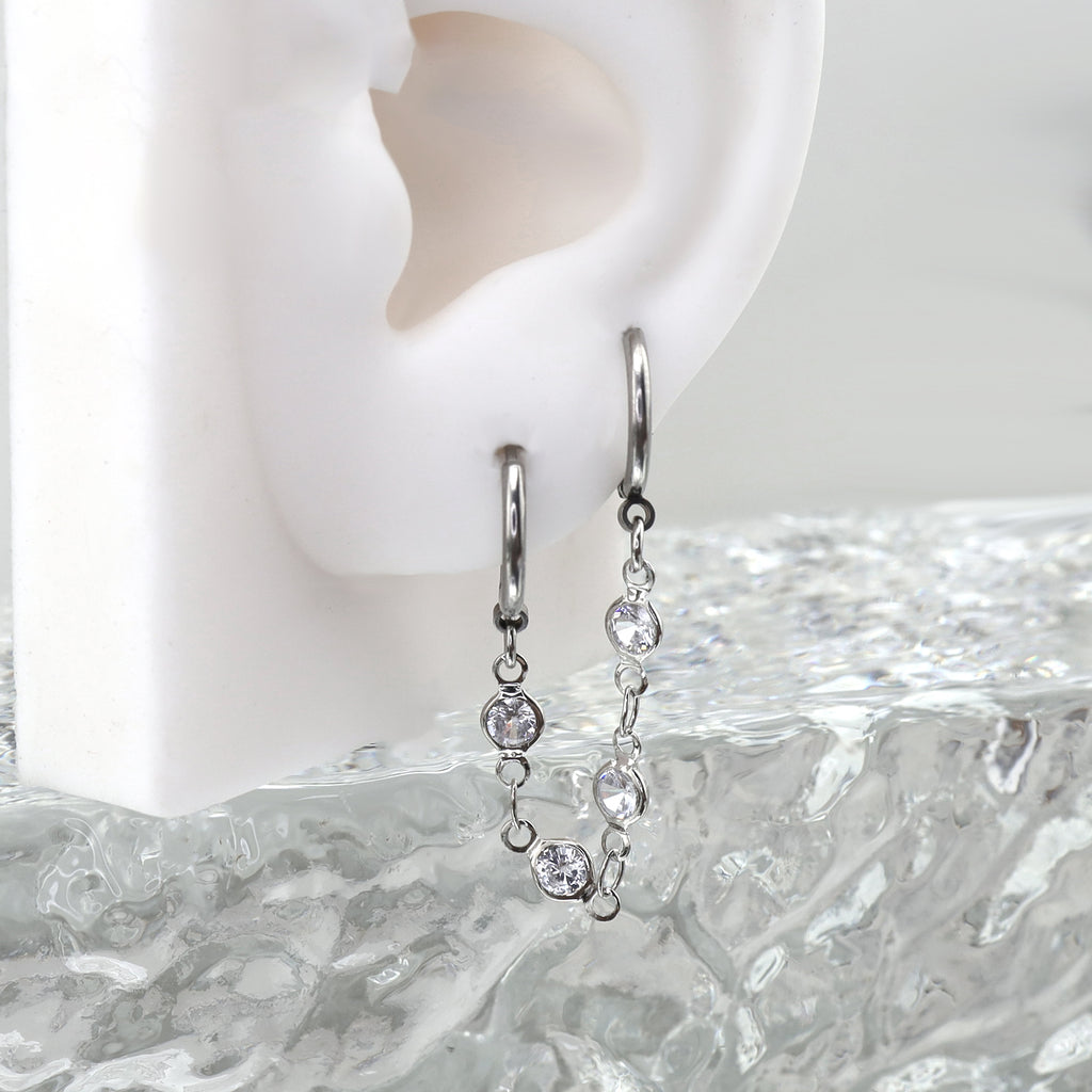 Double Hole CZ Chain Stainless Steel Earring - product image 2