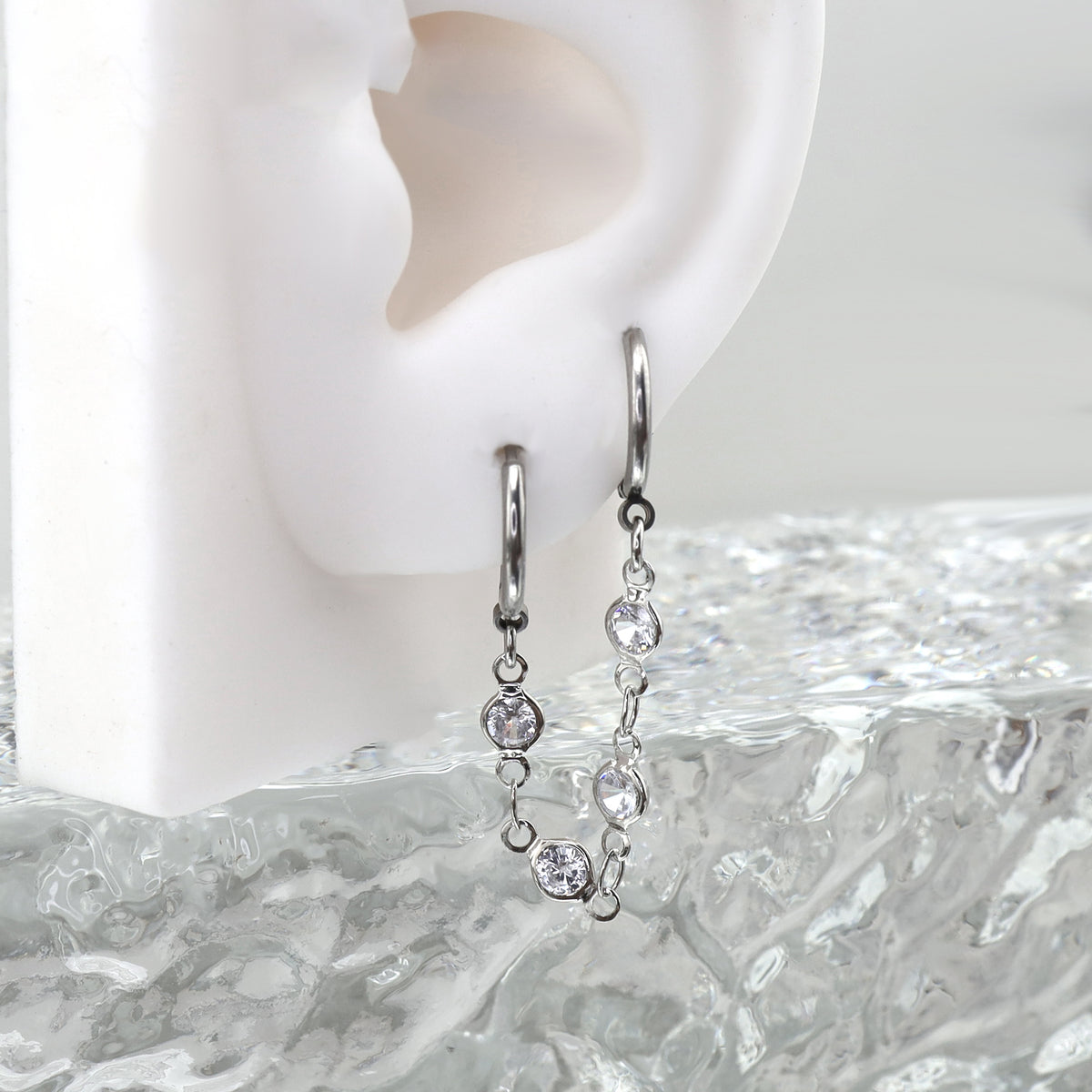 Double Hole CZ Chain Stainless Steel Earring - product image 2