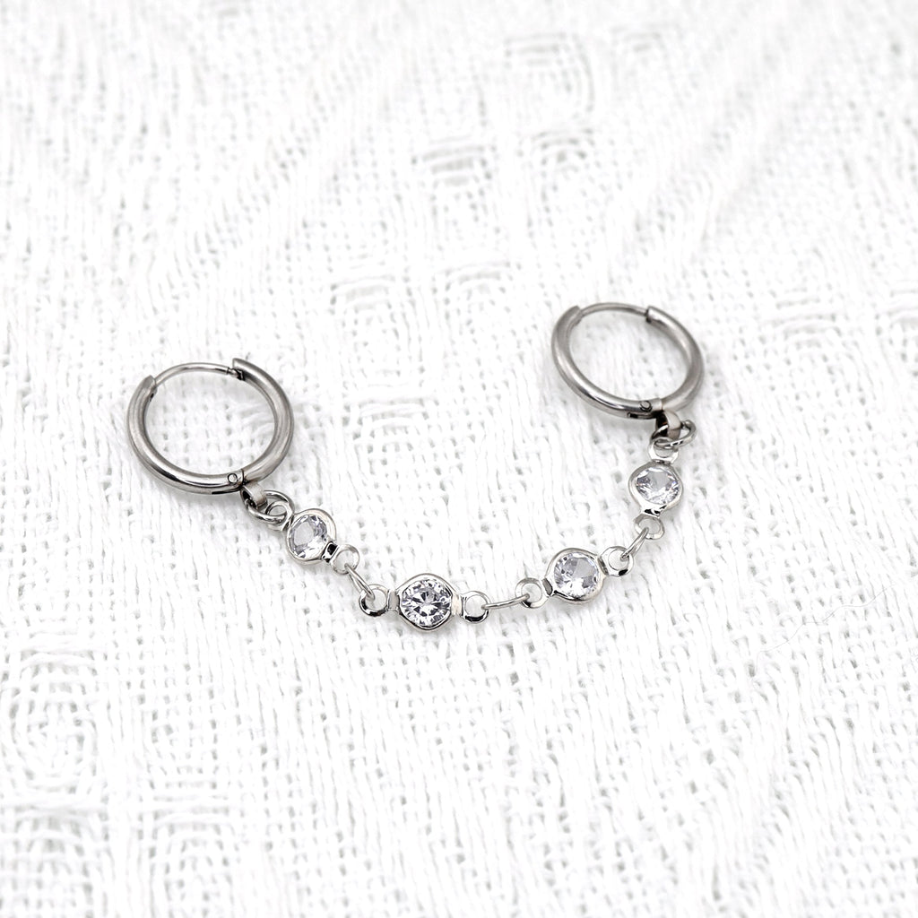 Double Hole CZ Chain Stainless Steel Earring - product image 4