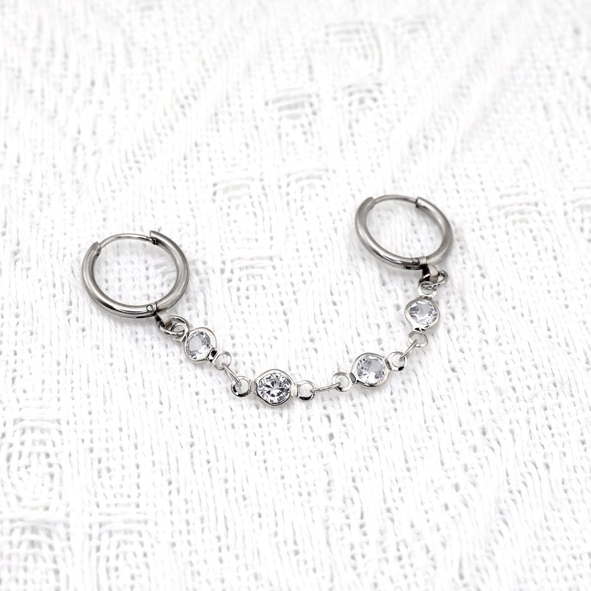 Double Hole CZ Chain Stainless Steel Earring - product image 4