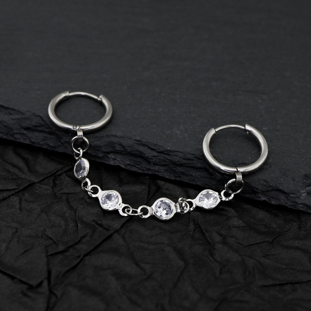 Double Hole CZ Chain Stainless Steel Earring - product image 5