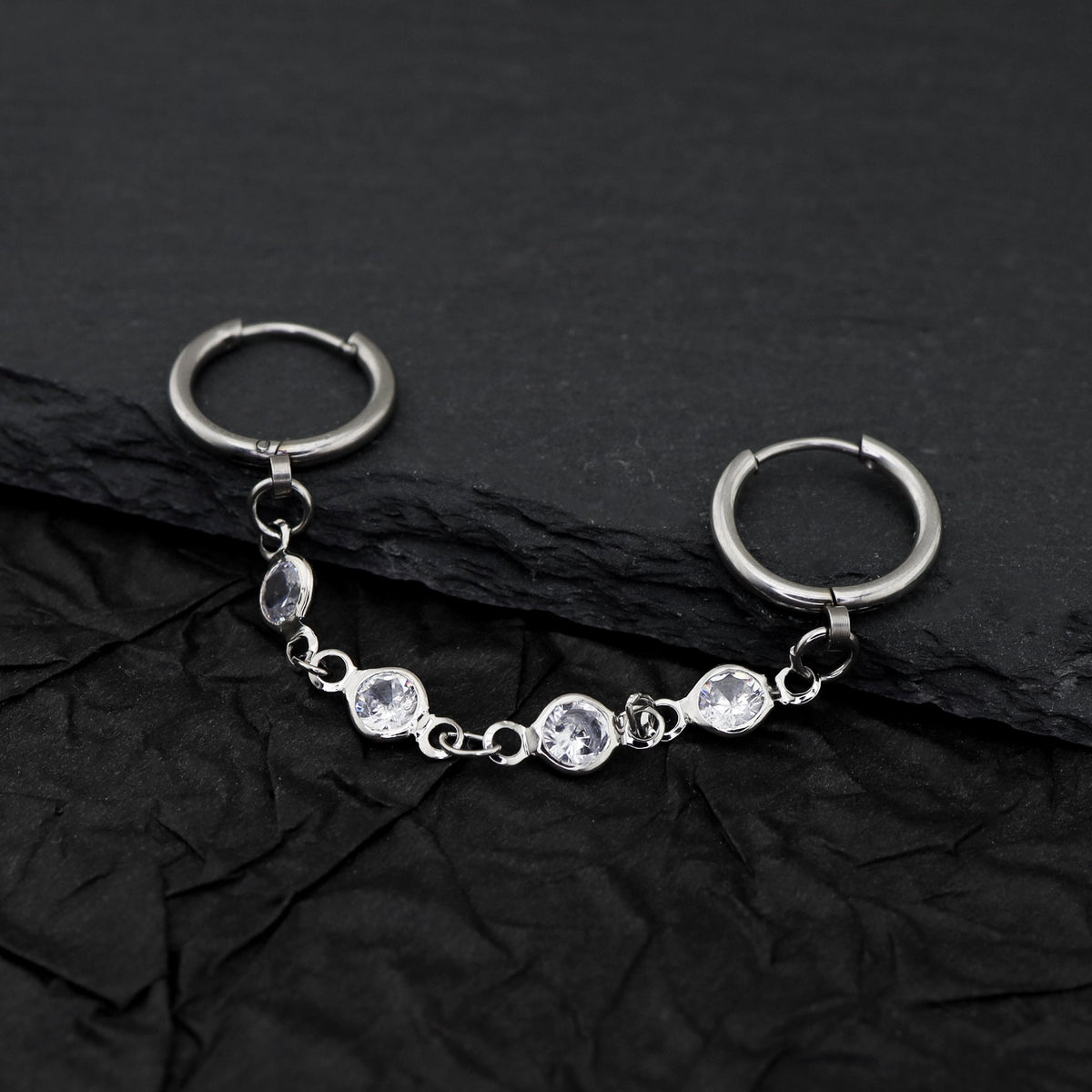 Double Hole CZ Chain Stainless Steel Earring - product image 5