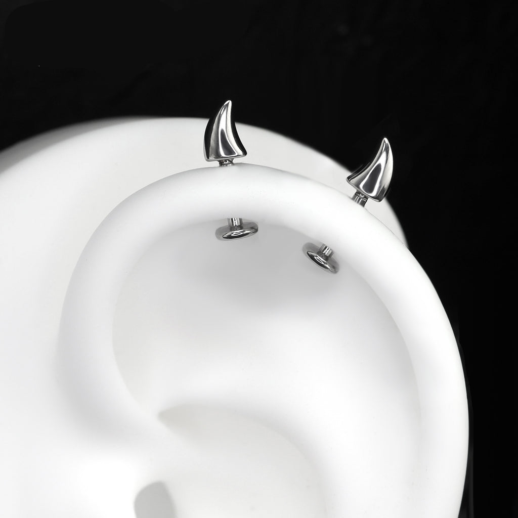 Devil Horn Internally Threaded Stainless Steel Ear Stud - product overview