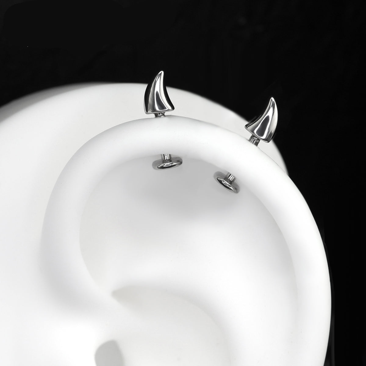Devil Horn Internally Threaded Stainless Steel Ear Stud - product overview