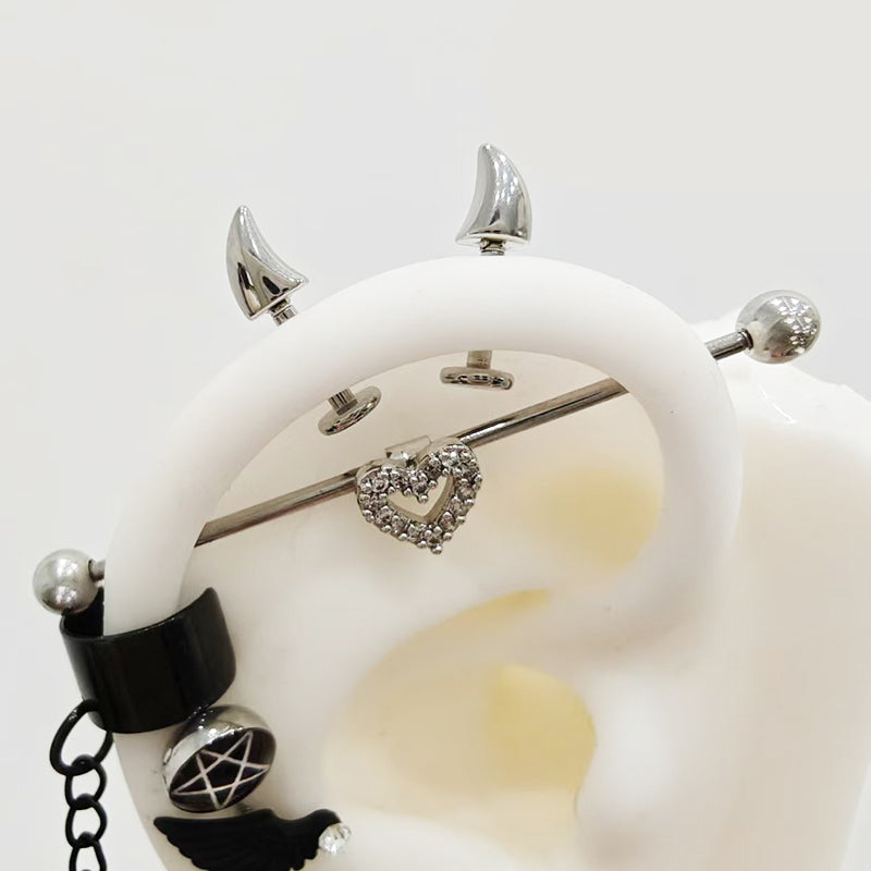 Devil Horn Internally Threaded Stainless Steel Ear Stud - product image 3