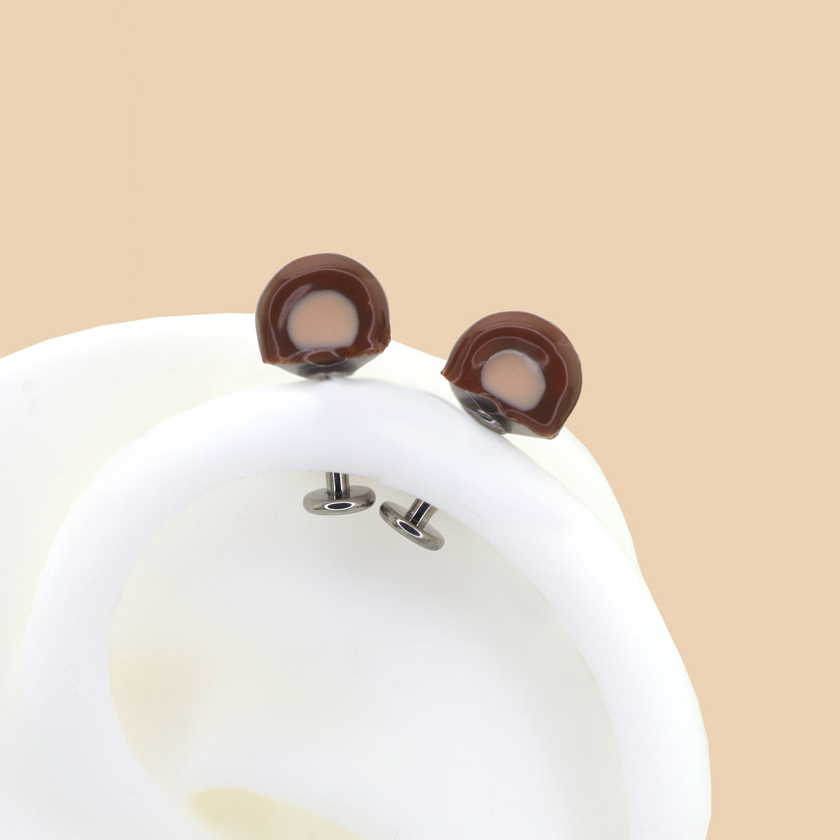 Paws & Purrs - Cute Brown Bear Ear Titanium Ear Stud - product image 2