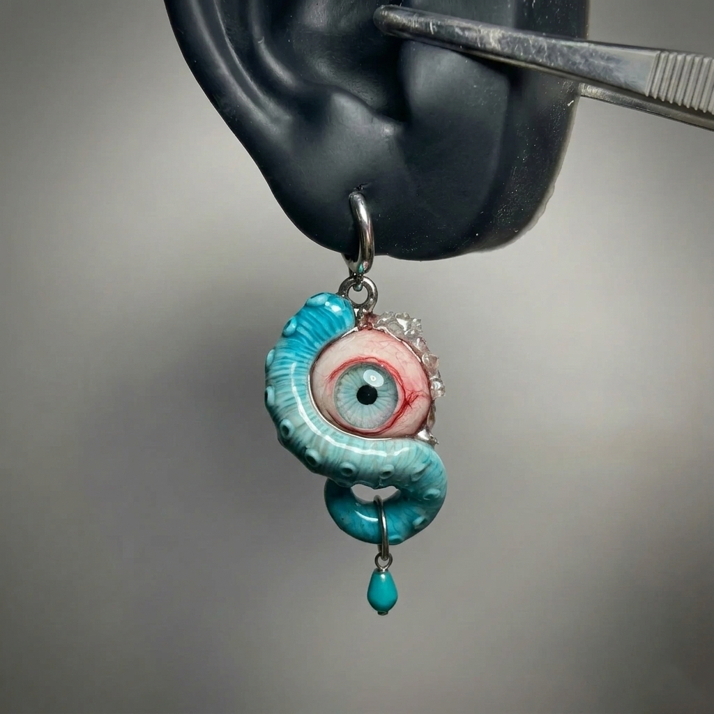 Crimson Abyss Cthulhu Eye – Bloody Tentacle Earrings - Crux Jewelry product image 3