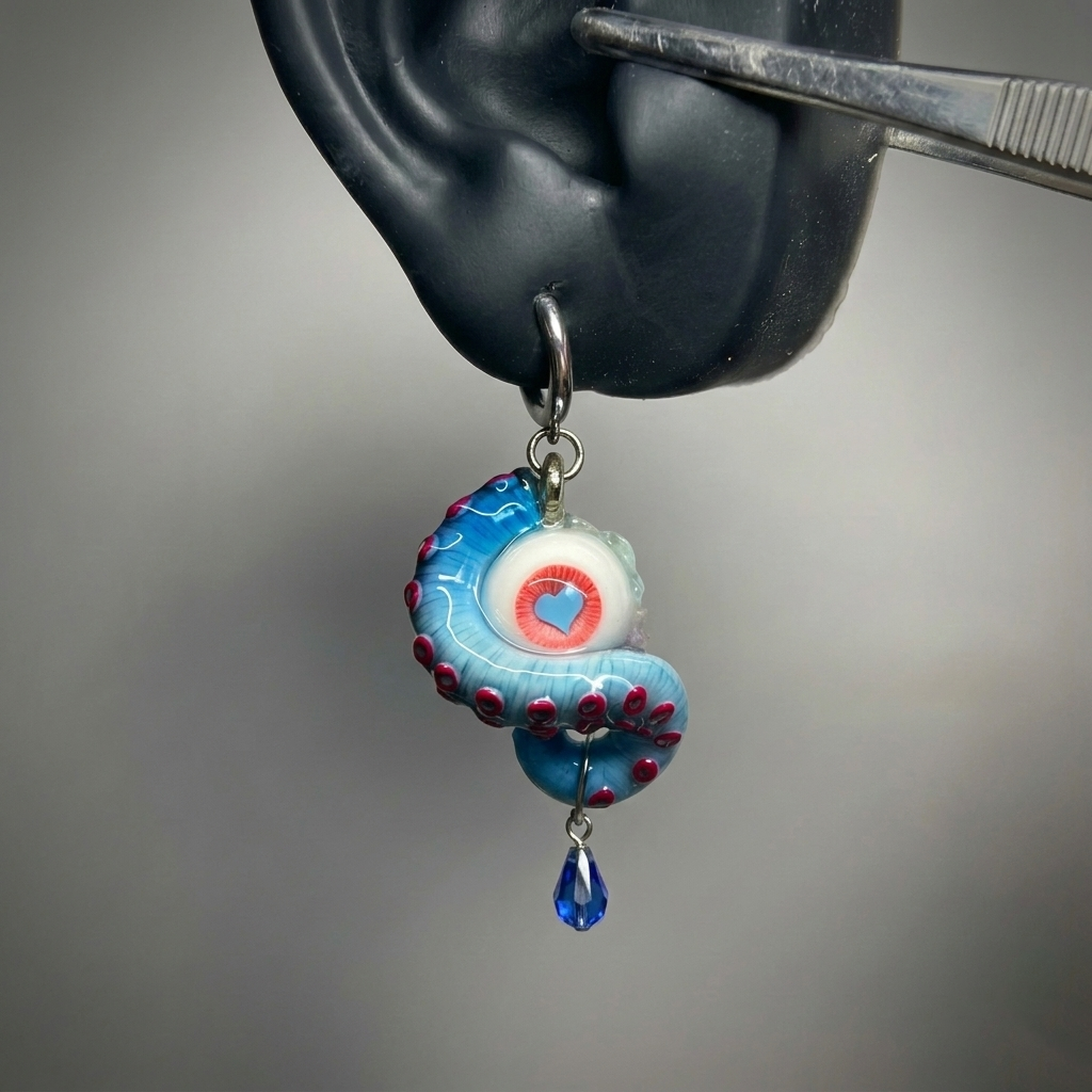 Midnight Heart Cthulhu Eye – Pink & Black Tentacle Earrings gothic earrings - image 2