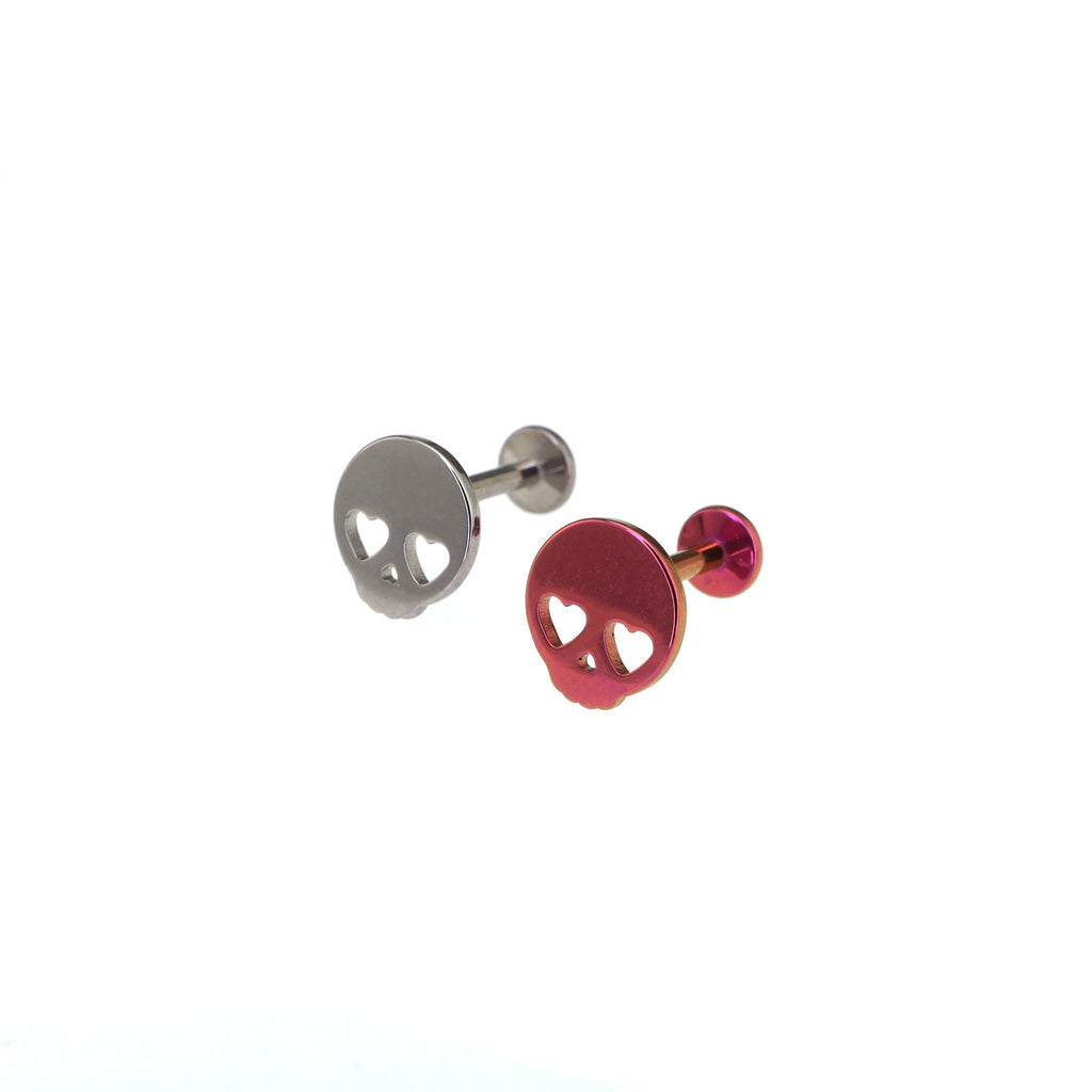 Hallowmas - Sweetheart Skeleton Titanium Ear Studs - Pink