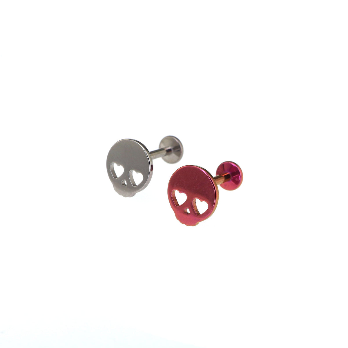 Hallowmas - Sweetheart Skeleton Titanium Ear Studs - Pink