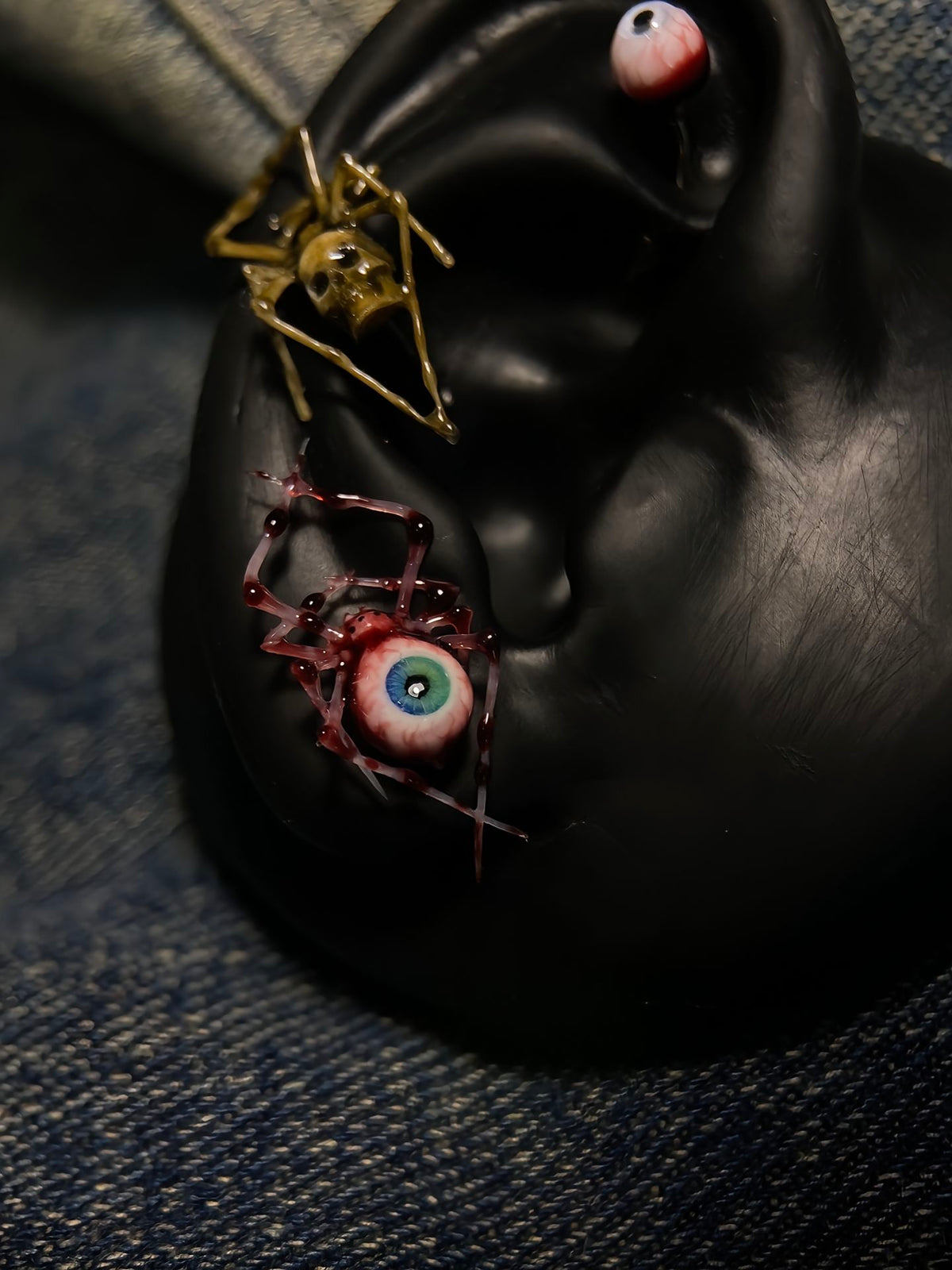 Dark Fantasy Spider Stud Earrings | Bloody Eyeball & Bone Skull piercing jewelry - image 4