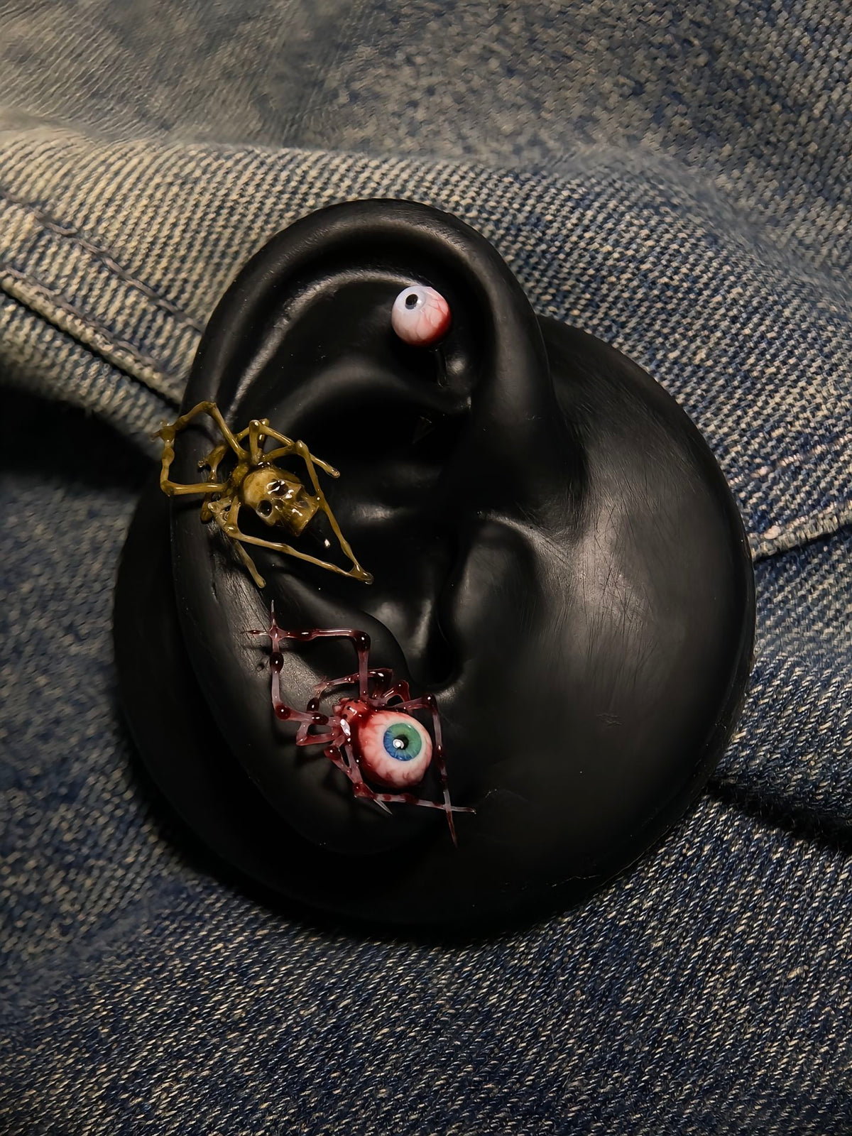 Dark Fantasy Spider Stud Earrings | Bloody Eyeball & Bone Skull piercing jewelry - image 2