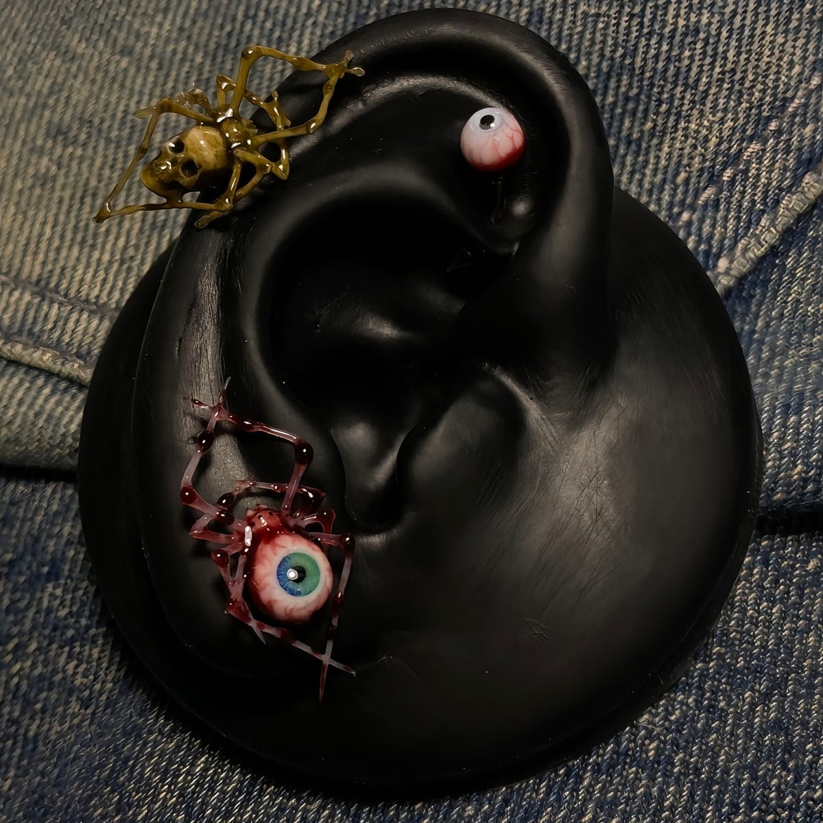 Dark Fantasy Spider Stud Earrings | Bloody Eyeball & Bone Skull piercing jewelry - image 1