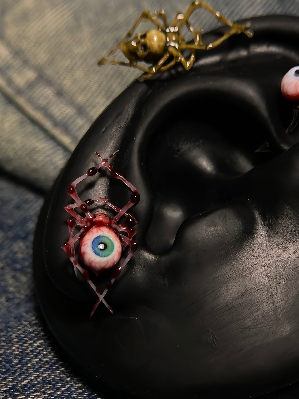 Dark Fantasy Spider Stud Earrings | Bloody Eyeball & Bone Skull piercing jewelry - image 5