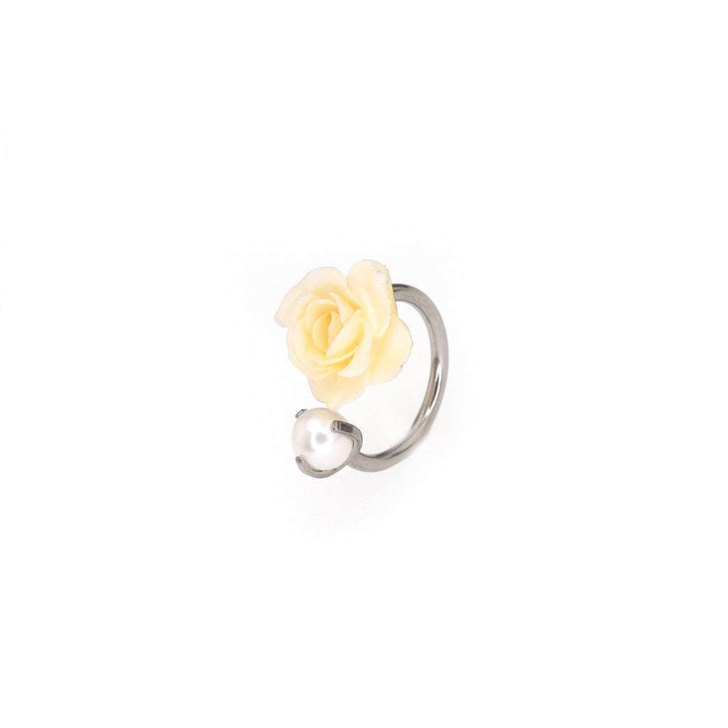Openwork Rose & Pearl Chain Stainless Steel Earrings - product image 3
