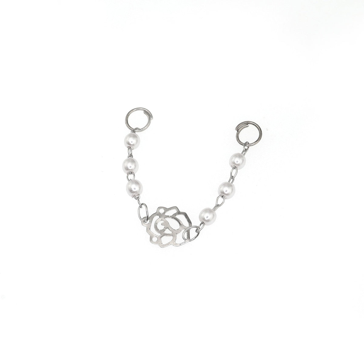 Openwork Rose & Pearl Chain Stainless Steel Earrings - product image 4