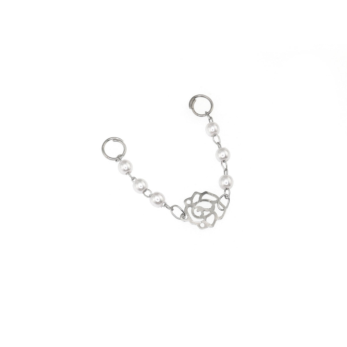 Openwork Rose & Pearl Chain Stainless Steel Earrings - product image 5