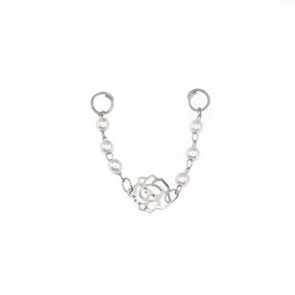 Openwork Rose & Pearl Chain Stainless Steel Earrings - product image 6