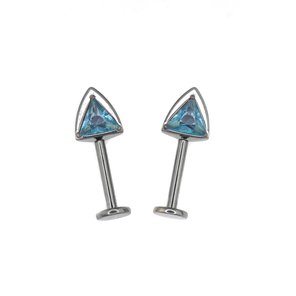 Paws & Purrs - PAIR OF Cat Ear CZ Internally Threaded Titanium Ear Stud - Blue
