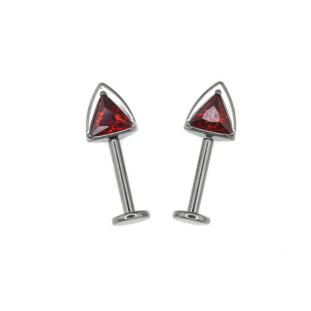 Paws & Purrs - PAIR OF Cat Ear CZ Internally Threaded Titanium Ear Stud - Red