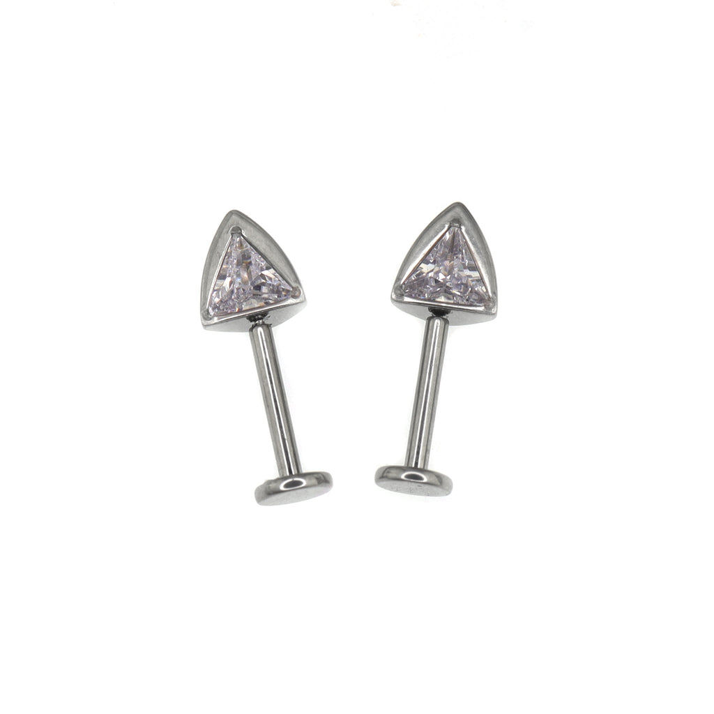 Paws & Purrs - PAIR OF Cat Ear CZ Internally Threaded Titanium Ear Stud - Radiant White