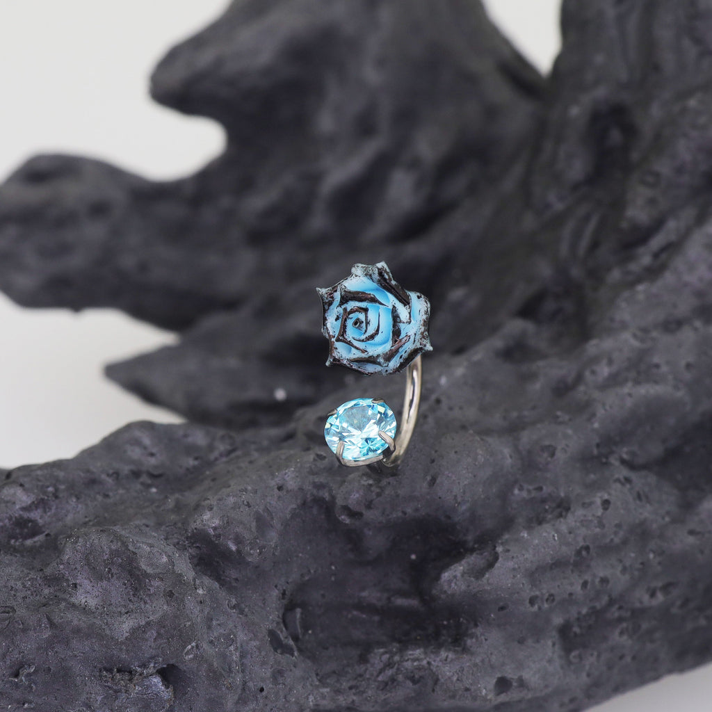 Butterfly Floral Whisper Rose Blue Cartilage & Helix Look - Butterfly Floral Whisper Rose Blue Cartilage & Helix Look - Rose Horseshoe Rings