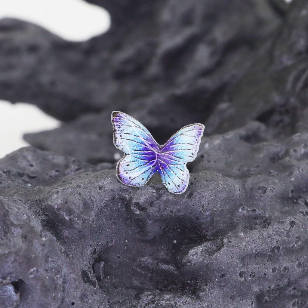 Butterfly Floral Whisper Rose Blue Cartilage & Helix Look - Butterfly Floral Whisper Rose Blue Cartilage & Helix Look - Butterfly