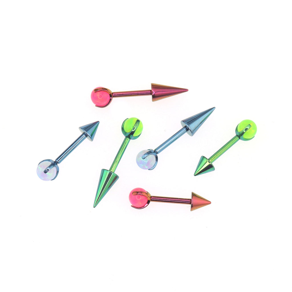 Opal Demon Spike Internally Threaded Titanium Cartilage Studs - Pink