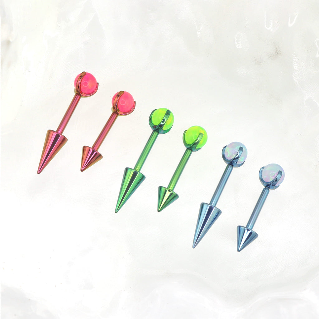 Opal Demon Spike Internally Threaded Titanium Cartilage Studs - Pink