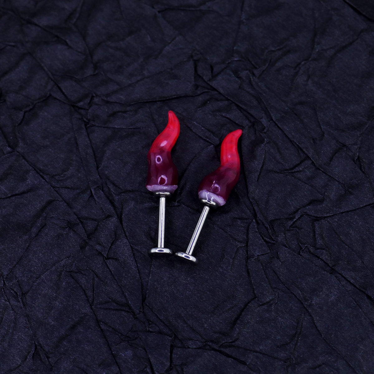 CRUX - Black & Red Satan Demon Titanium Helix Studs - product image 2