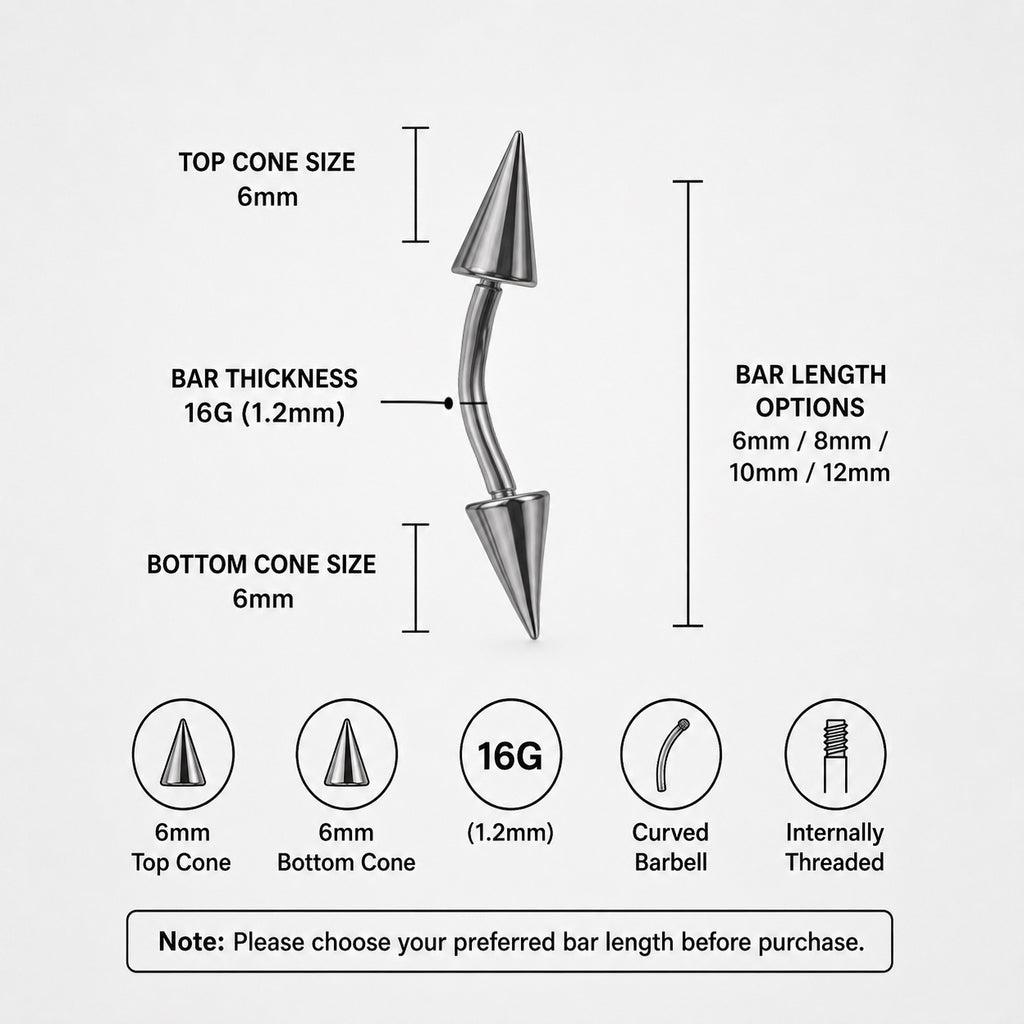ASTM F-136 Titanium Gradient Oversized Spike Piercing | Edgy Punk Eyebrow Ring & Cartilage Stud