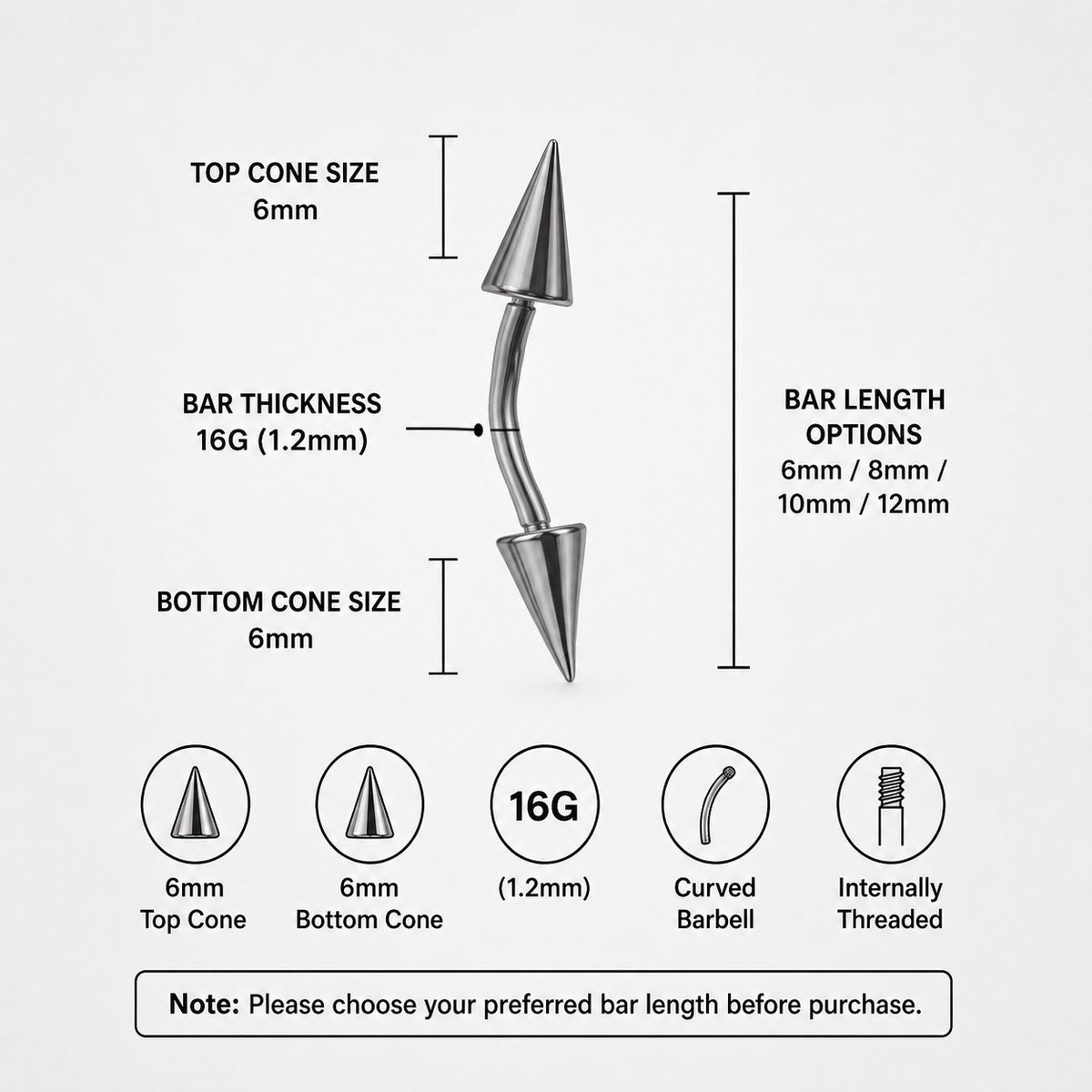 ASTM F-136 Titanium Gradient Oversized Spike Piercing | Edgy Punk Eyebrow Ring & Cartilage Stud