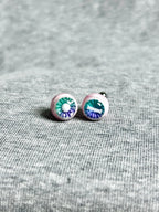 "Ghostly Pet" Mismatched Eyeball Studs - Aurora Iris (Bone & Moon) - Crux Jewelry product image 1