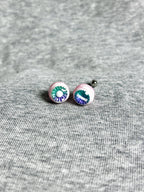 "Ghostly Pet" Mismatched Eyeball Studs - Aurora Iris (Bone & Moon) - Crux Jewelry product image 2