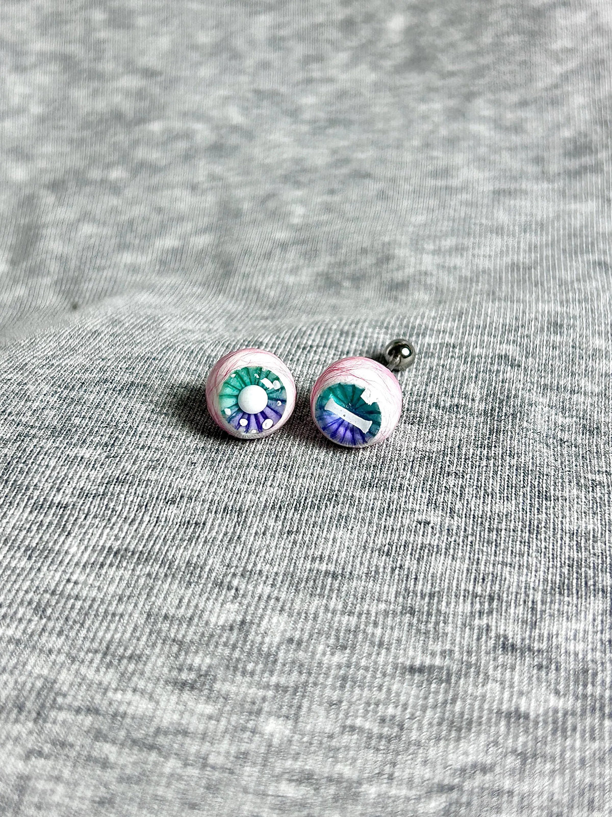 "Ghostly Pet" Mismatched Eyeball Studs - Aurora Iris (Bone & Moon) - Crux Jewelry product image 2