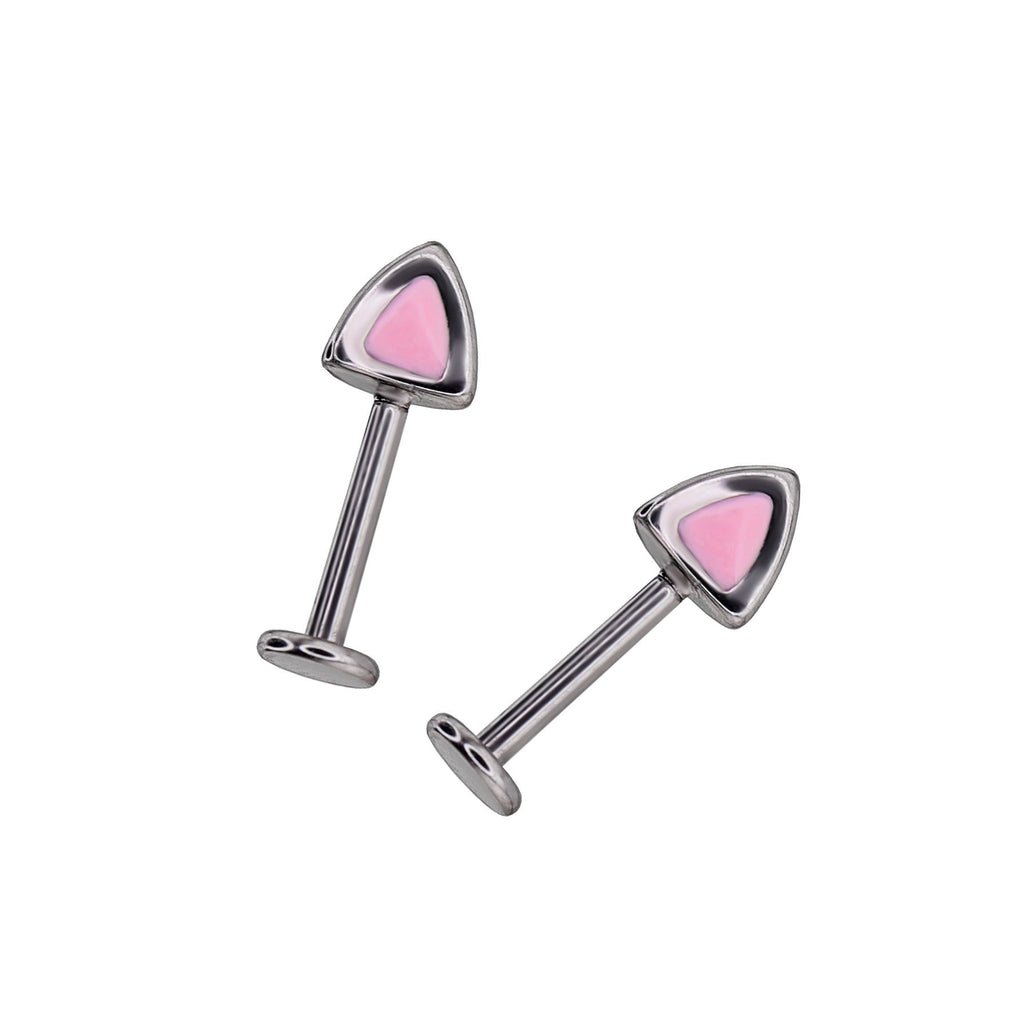 Paws & Purrs - Blue and Pink Cat Ear Stainless Steel Internally Threaded Helix Studs - Pink