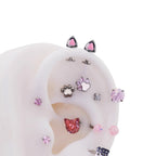 Paws & Purrs - Blue and Pink Cat Ear Stainless Steel Internally Threaded Helix Studs - Blue