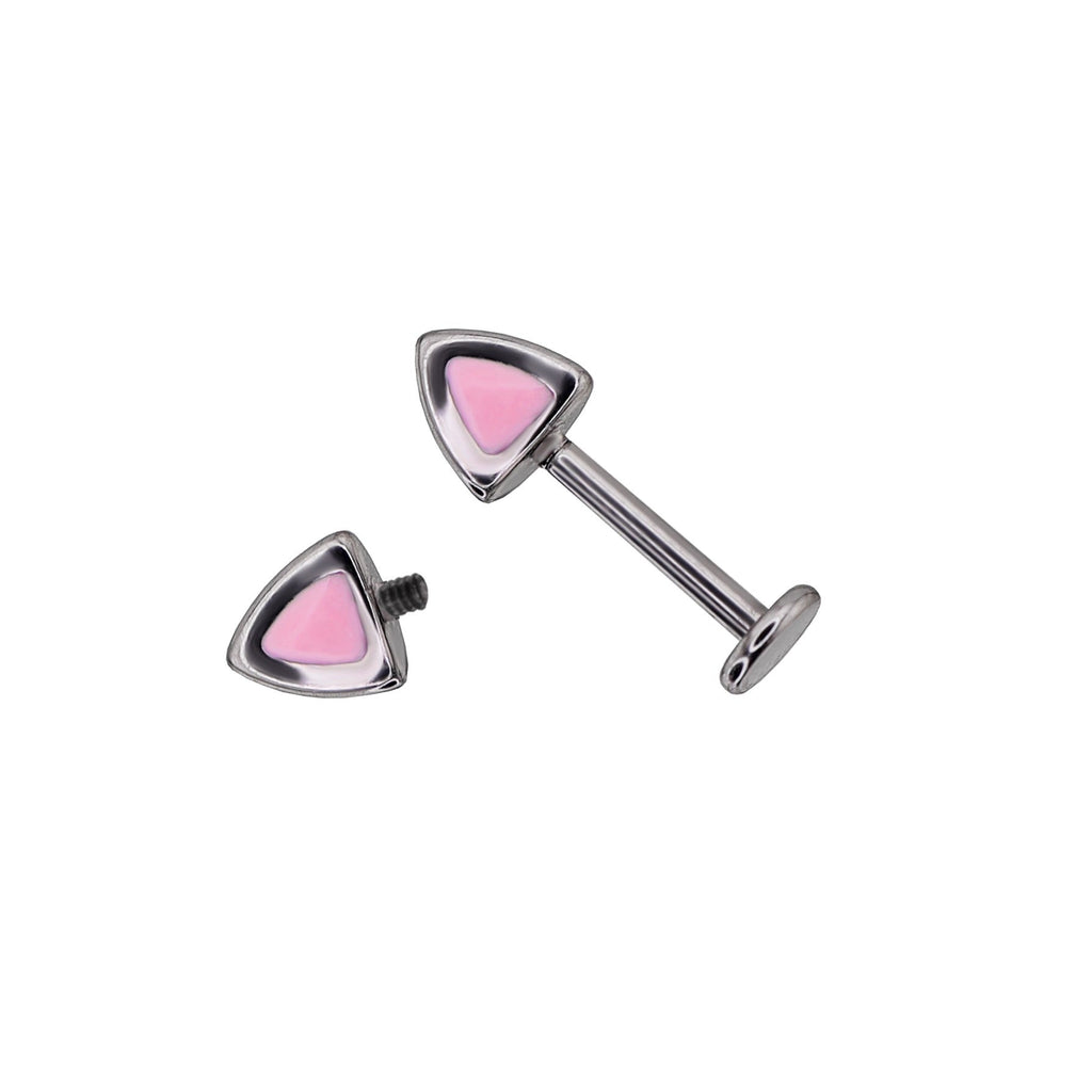 Paws & Purrs - Blue and Pink Cat Ear Stainless Steel Internally Threaded Helix Studs - Pink