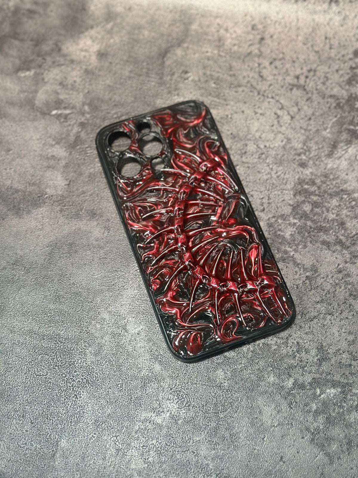 "Gothic Relics" 3D Embossed Phone Case | Bloody Cross, Fallen Angel & Spine Ribcage Art - body jewelry 6