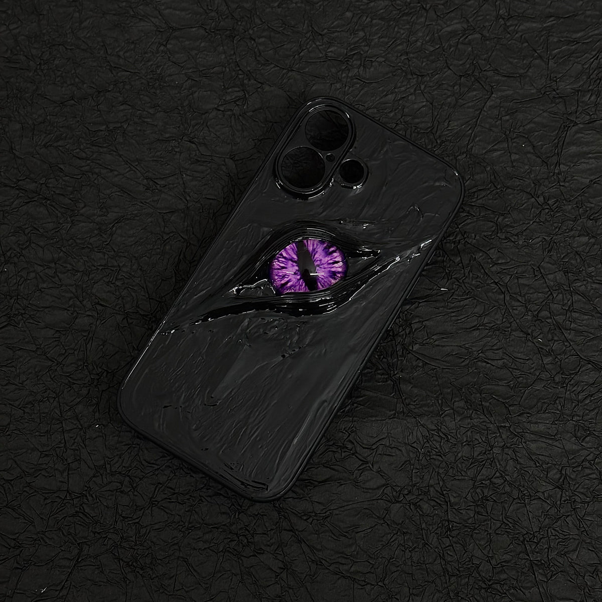 "Dark Awakening" Single Dragon Eye 3D Phone Case | Handmade Black Texture Demon Cover - Crux Jewelry product image 4