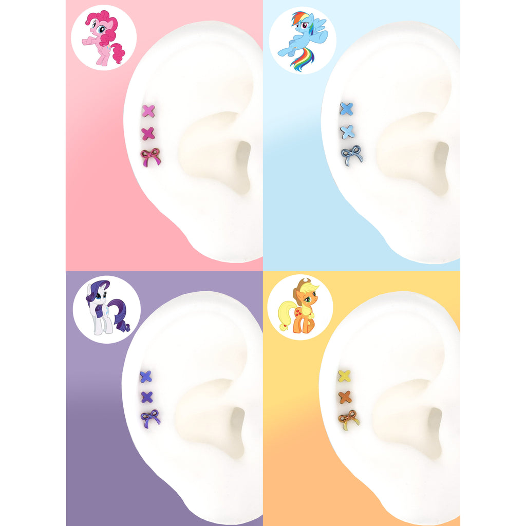 Pinkie Pie Rainbow Dash Rarity and Applejack ribbon bow stud colors