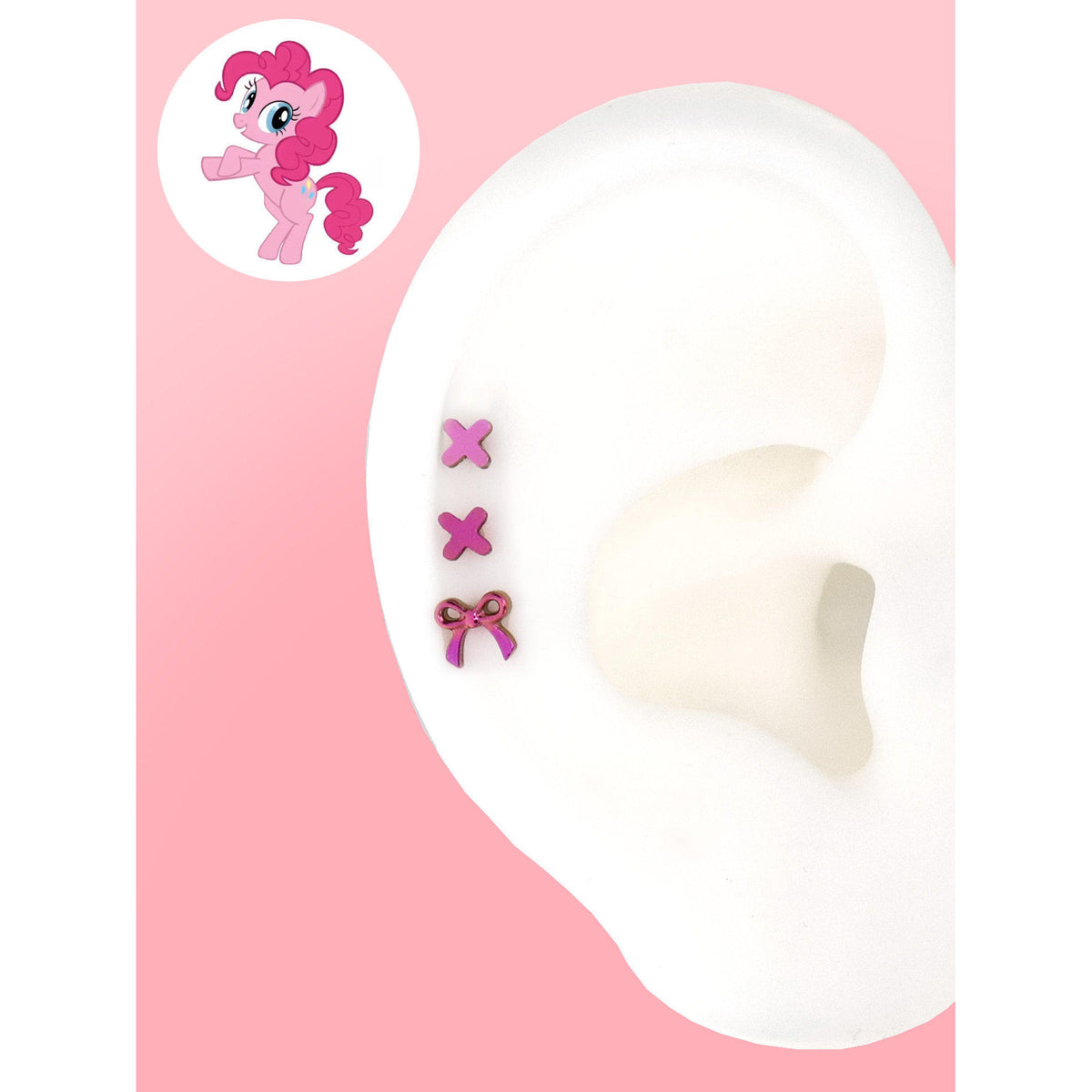 Pinkie Pie pink criss-cross and ribbon bow ear studs