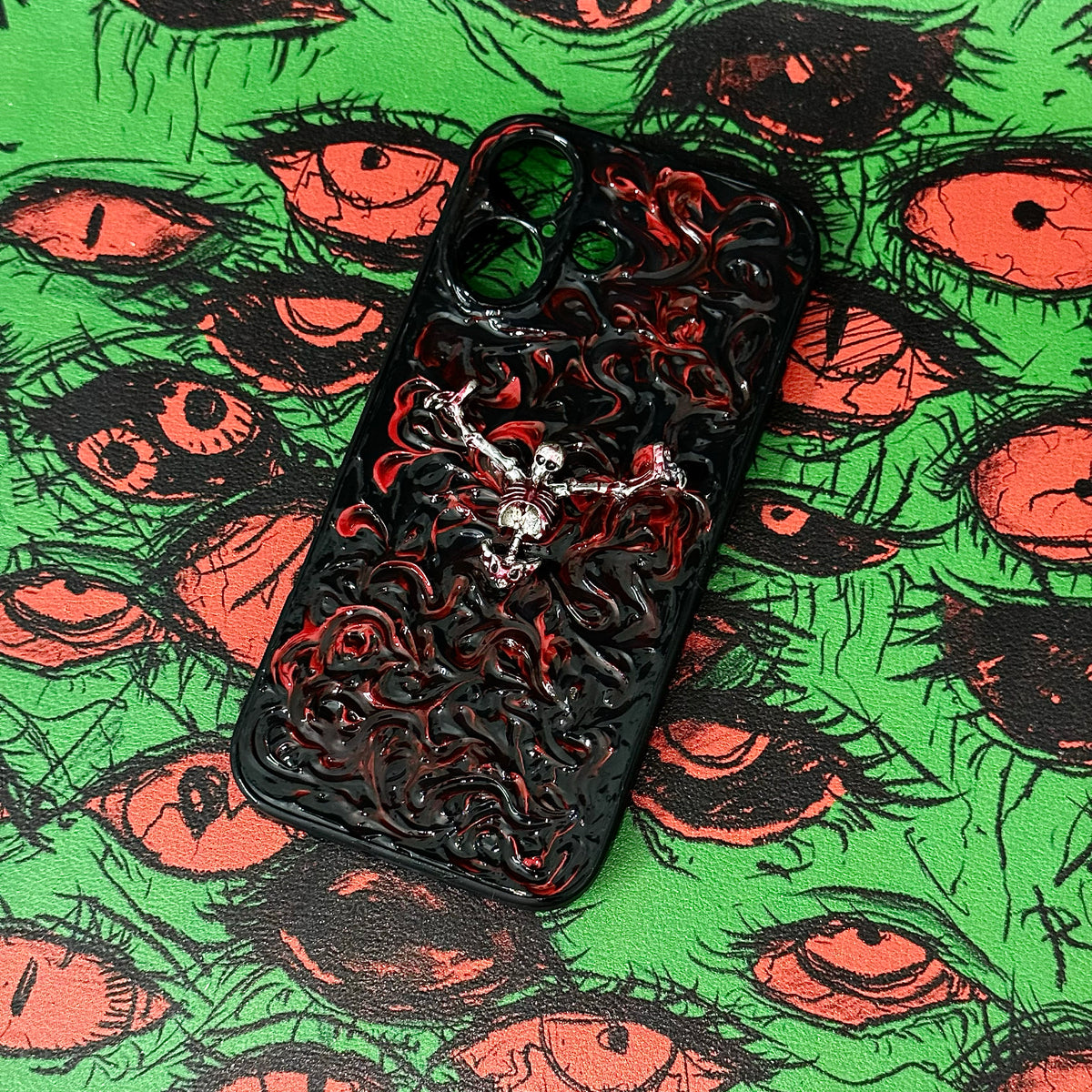"Gothic Relics" 3D Embossed Phone Case | Bloody Cross, Fallen Angel & Spine Ribcage Art - body jewelry 7