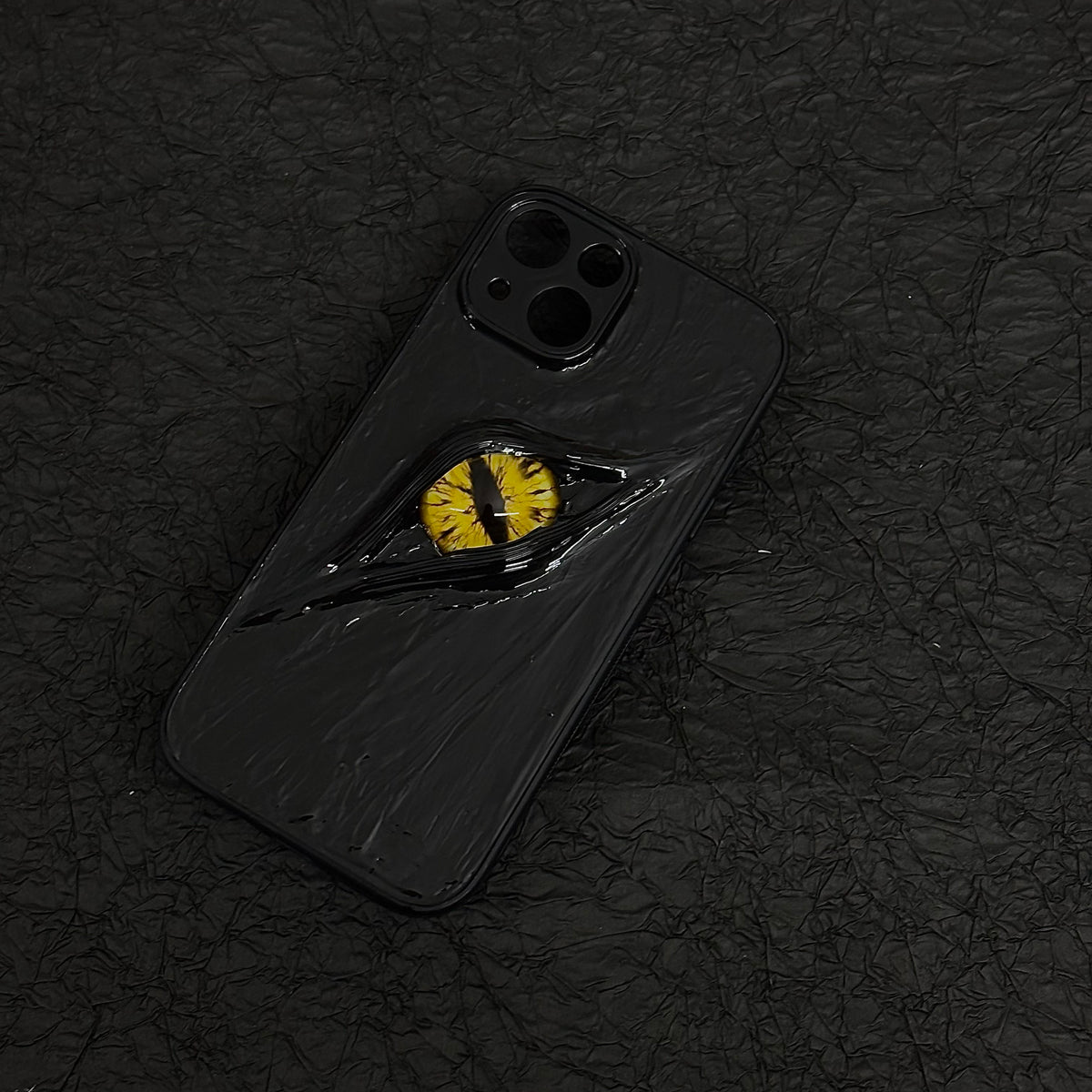 "Dark Awakening" Single Dragon Eye 3D Phone Case | Handmade Black Texture Demon Cover - Crux Jewelry product image 5