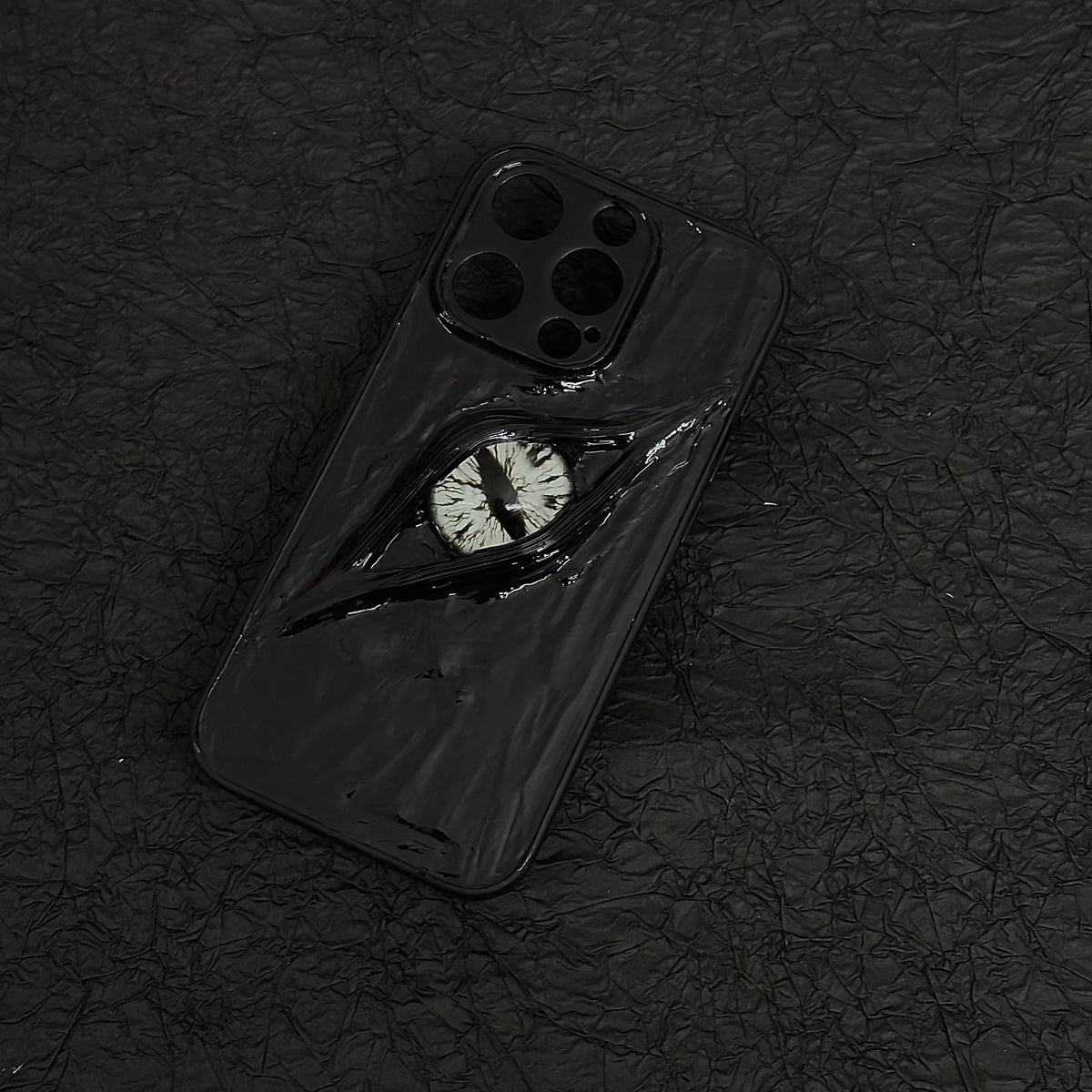 "Dark Awakening" Single Dragon Eye 3D Phone Case | Handmade Black Texture Demon Cover - Crux Jewelry product image 6