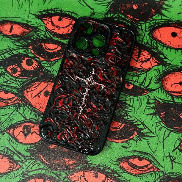 "Gothic Relics" 3D Embossed Phone Case | Bloody Cross, Fallen Angel & Spine Ribcage Art - Crux Jewelry product image 9
