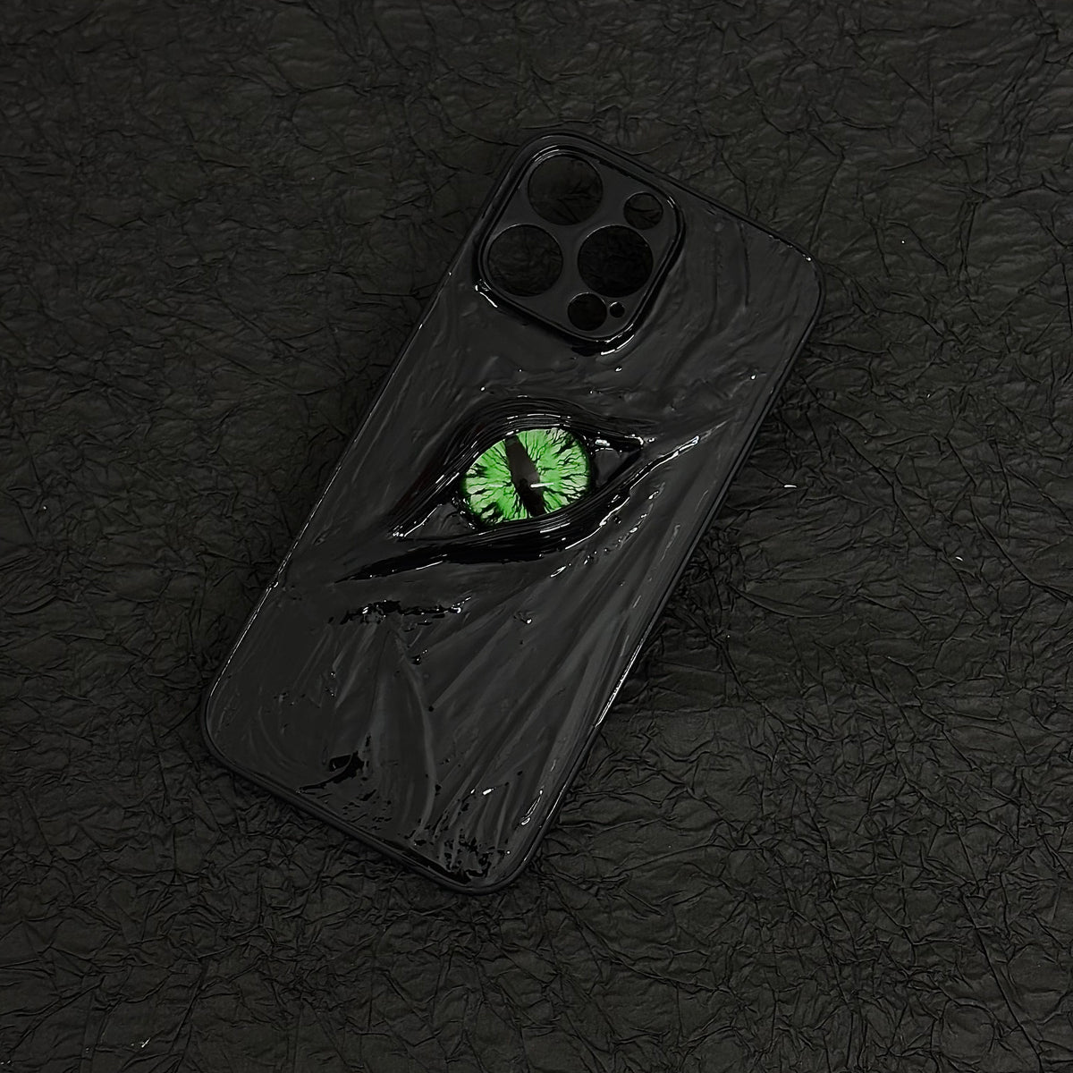 "Dark Awakening" Single Dragon Eye 3D Phone Case | Handmade Black Texture Demon Cover - Crux Jewelry product image 7