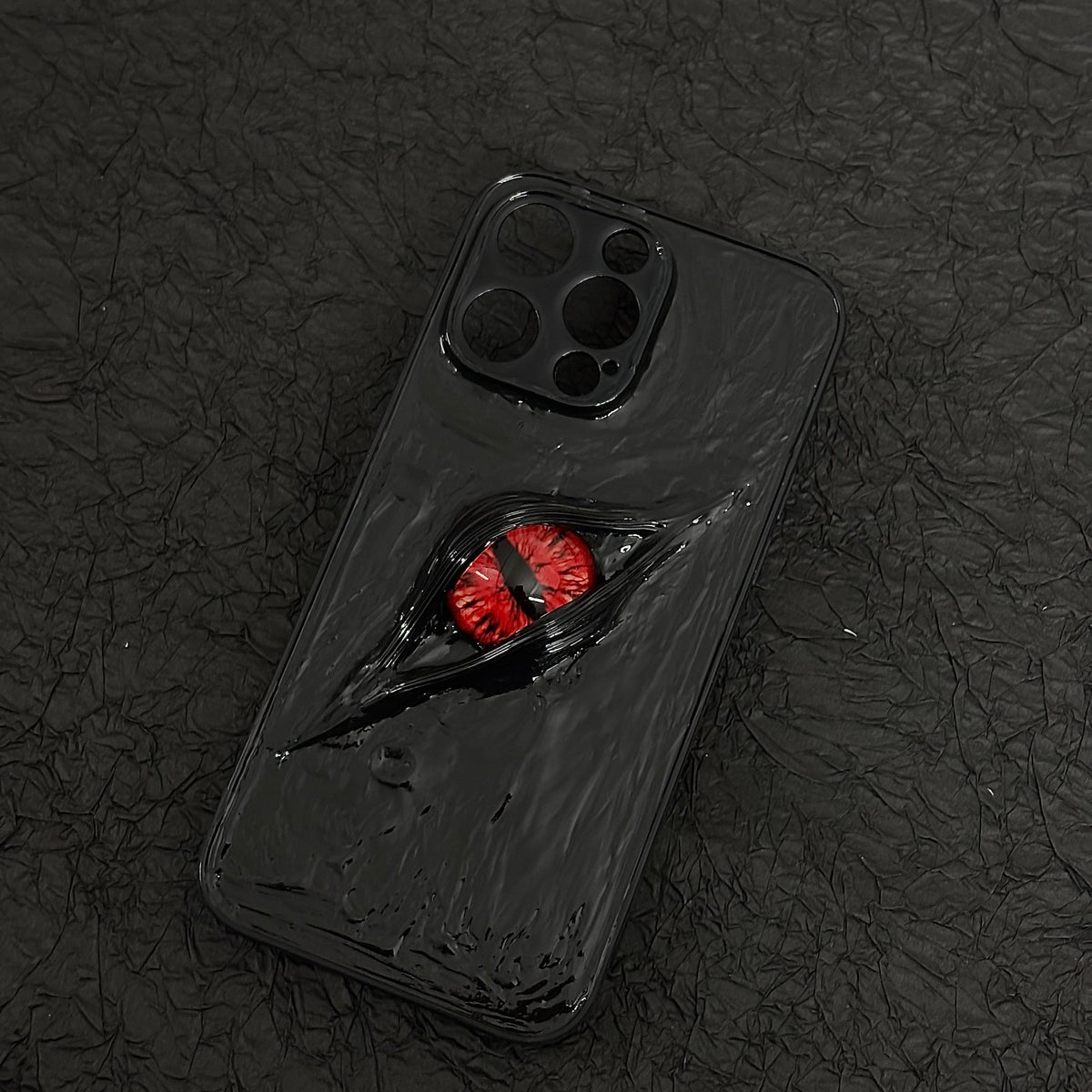 "Dark Awakening" Single Dragon Eye 3D Phone Case | Handmade Black Texture Demon Cover - Crux Jewelry product image 8